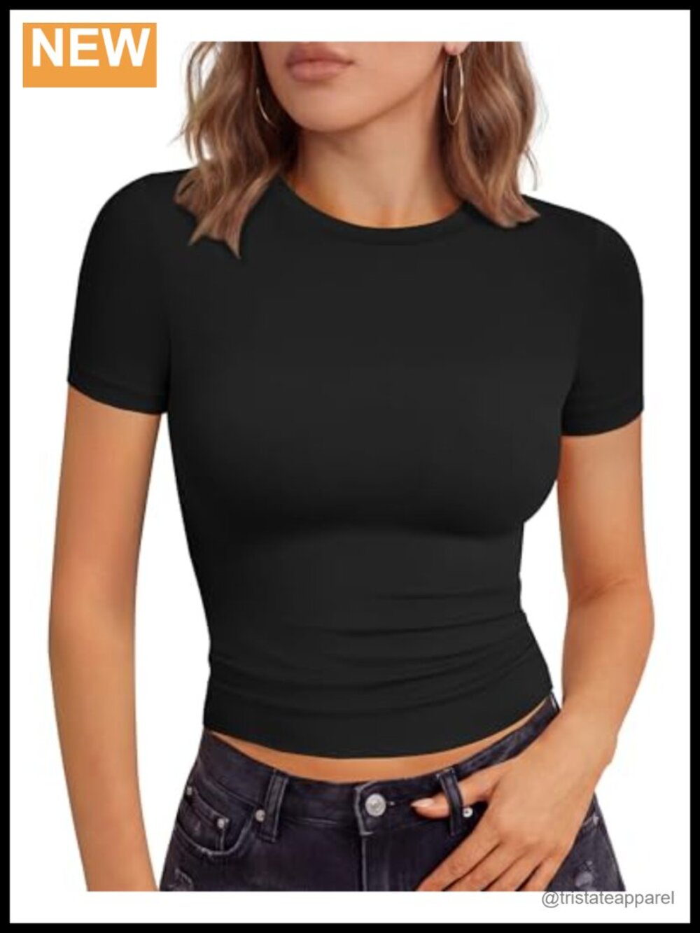 Womens Short Sleeve Crew Neck Slim Fit Crop Top Y2K Trendy Basic Tee